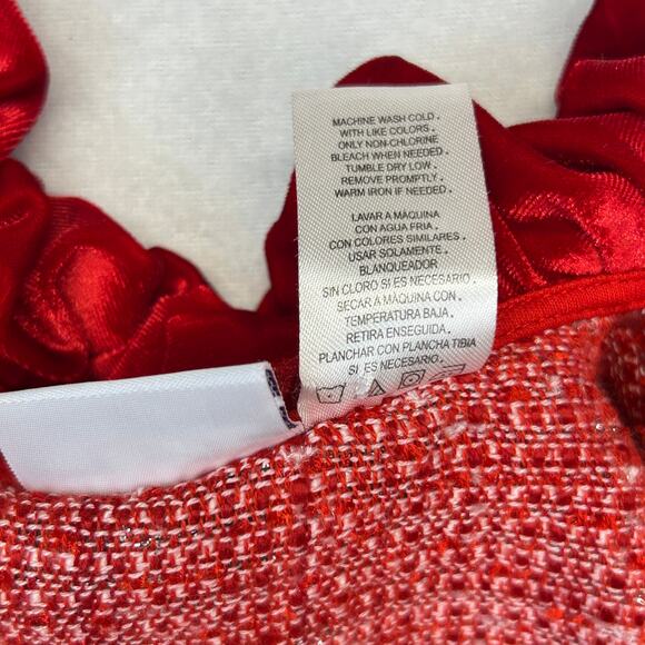 Blueberi Boulevard Tweed Coat Girl 6 Red White Silver Velour Trim Jacket Holiday - Picture 10 of 11